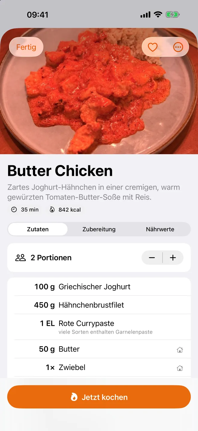 Rezept mit Nährwerten