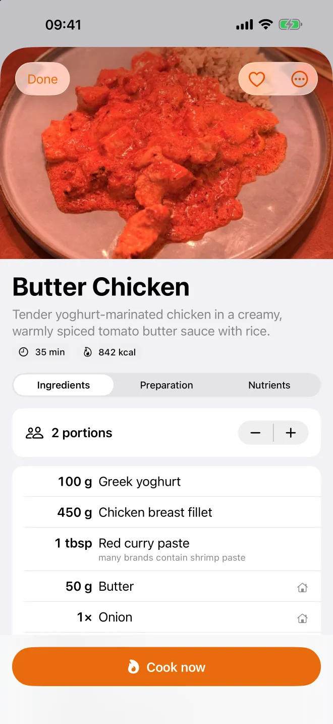 Recipe with nutrients