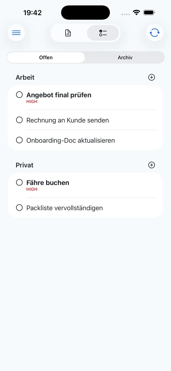 Tasks grouped by project